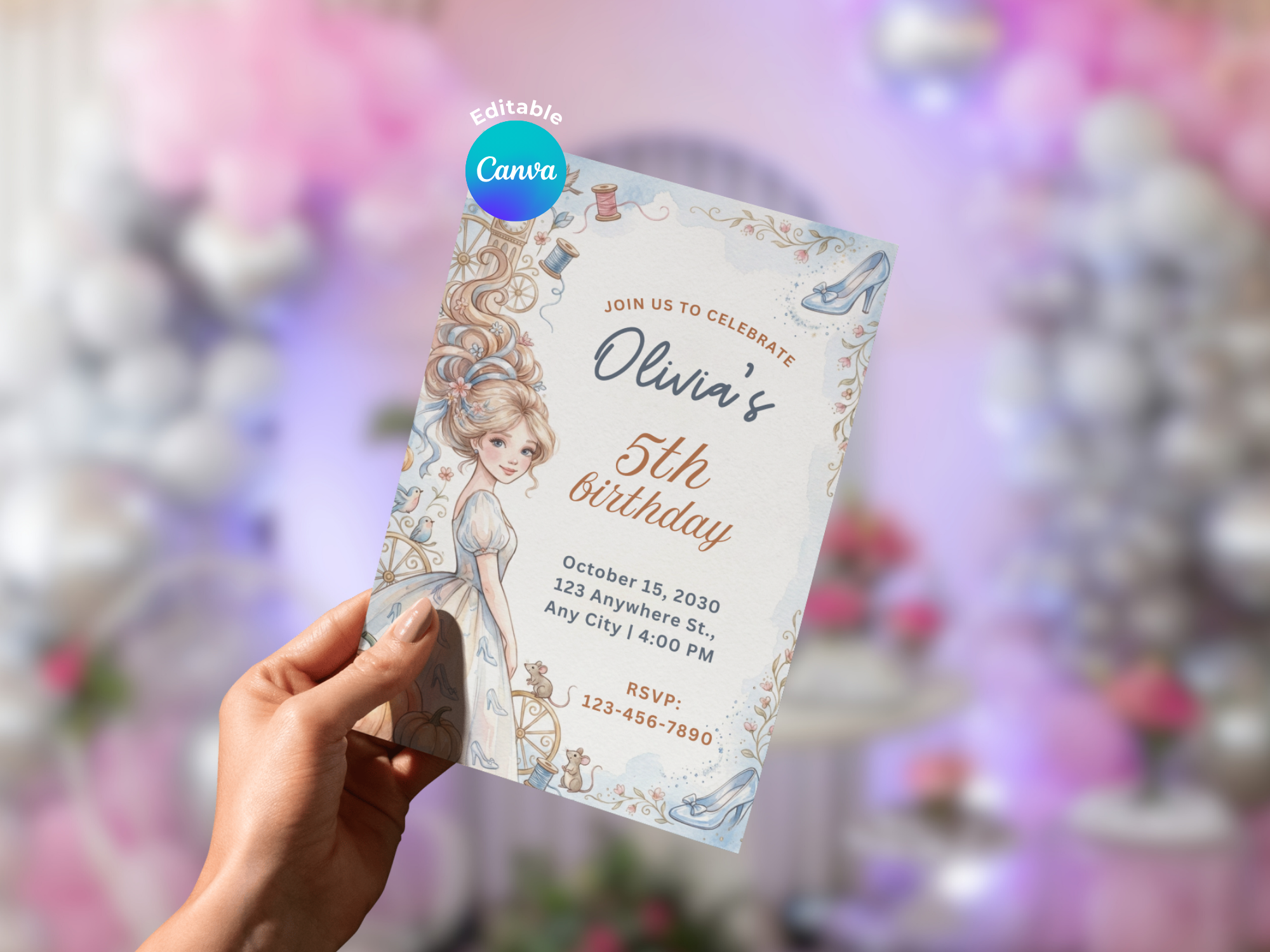[FREE SAMPLE] Princess Girl Invitation | Editable Canva Template - Instant Download