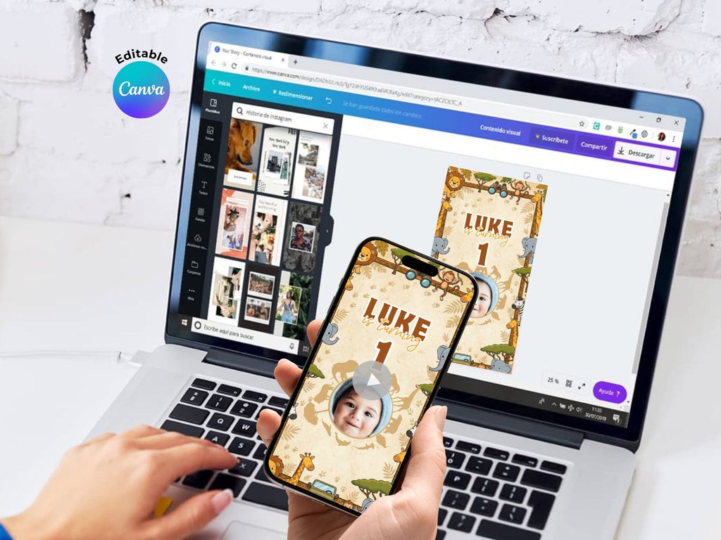 Animated Safari Video Invitation Template – Editable Canva Template – Share video mp4 – Instant Download