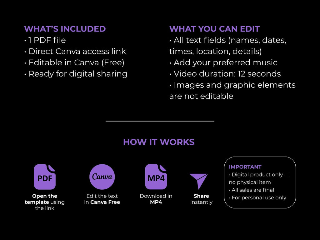 Baby Dino First Birthday Invitation – Editable Canva Template – Share video mp4 – Instant Download