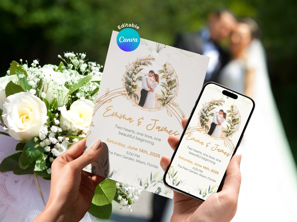 Soft Florals Wedding Invitation – Editable Canva Template – Share or Printable 5x7 – Instant Download