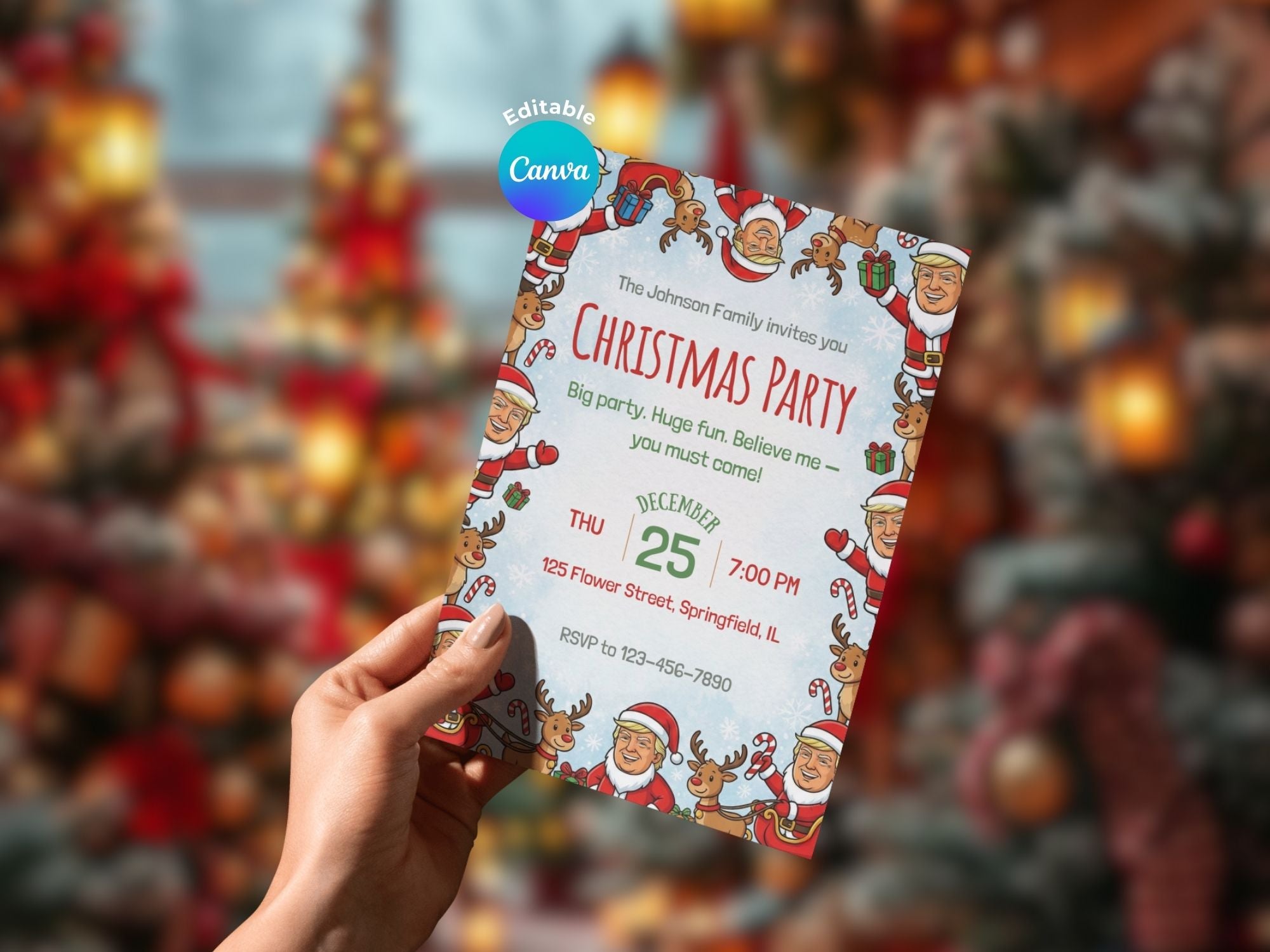 Funnyn Trump Christmas – Editable Canva Template – Share or Printable 5x7 – Instant Download