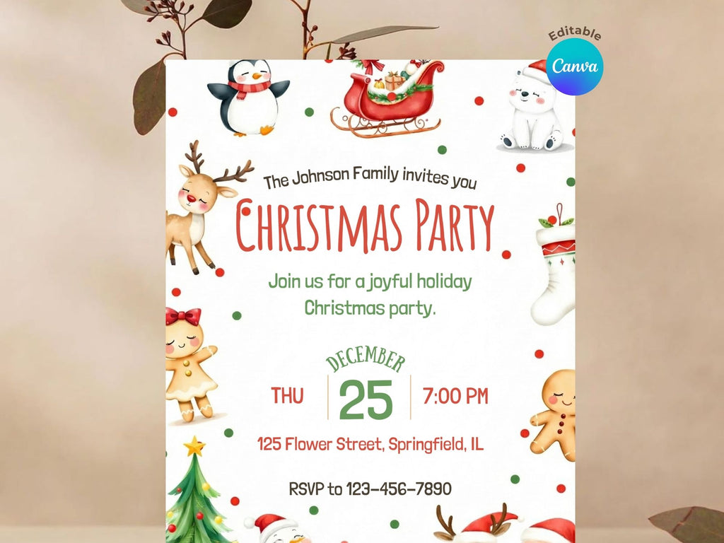 Holiday Christmas Party Invitation – Editable Canva Template – Share or Printable 5x7 – Instant Download