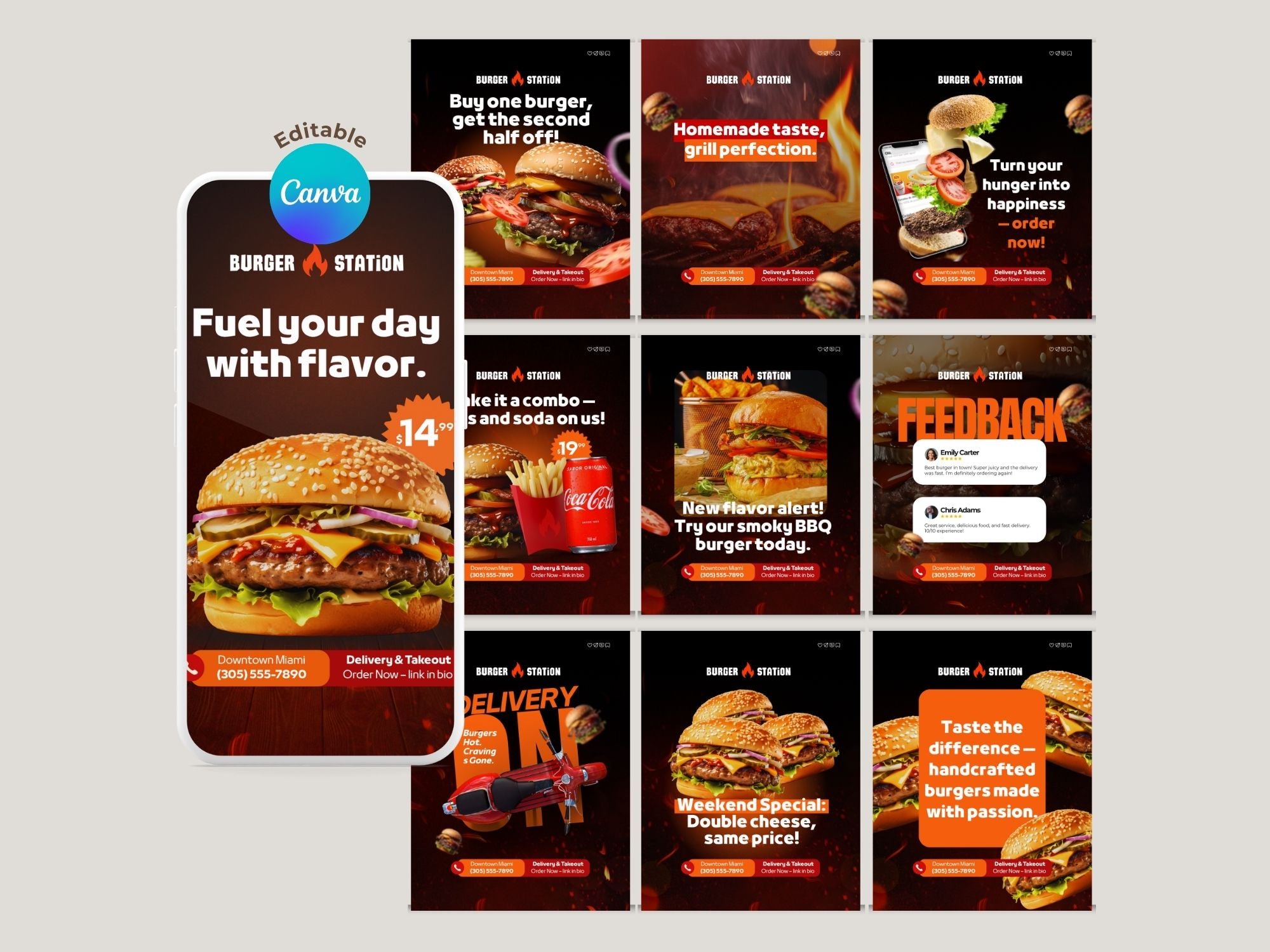 Burger Shop Instagram Templates – Editable Canva Template – Instant Download