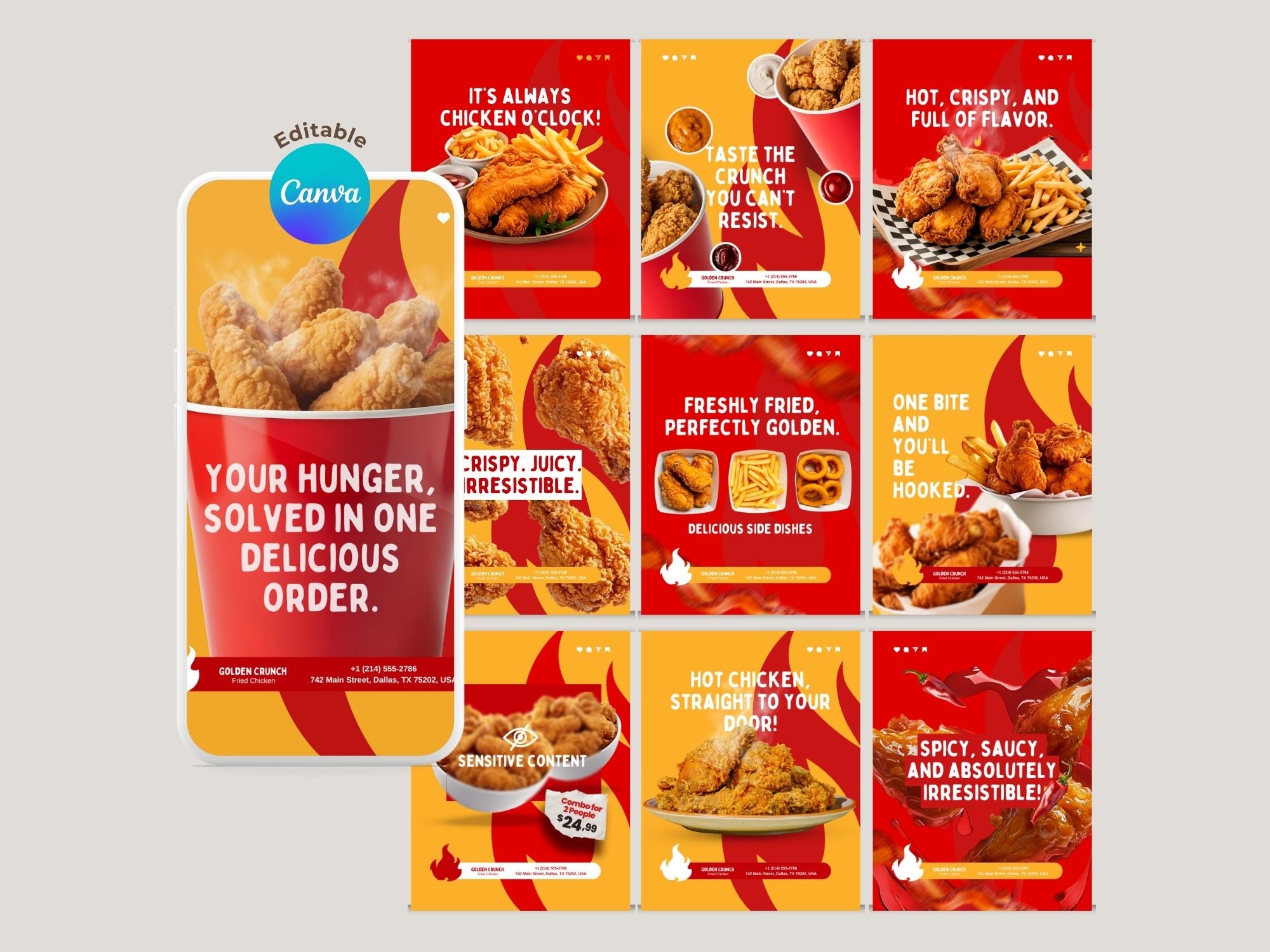 Fried Chicken Instagram Templates – Editable Canva Template – Instant Download