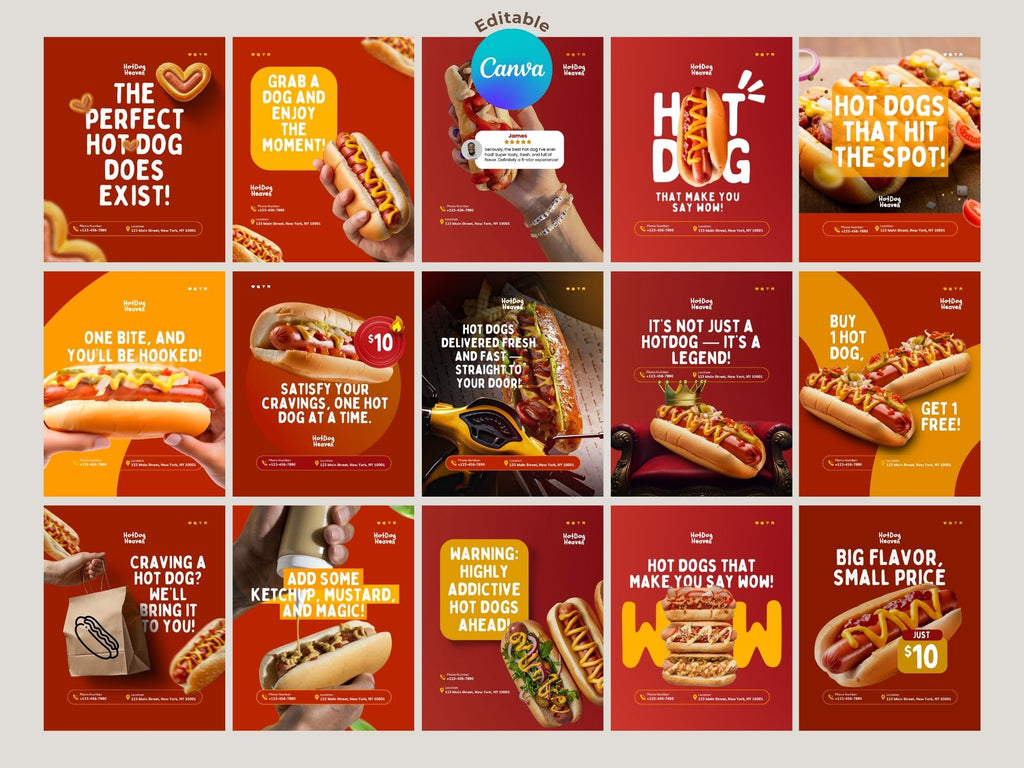 Hot Dog Instagram Templates – Editable Canva Template – Instant Download