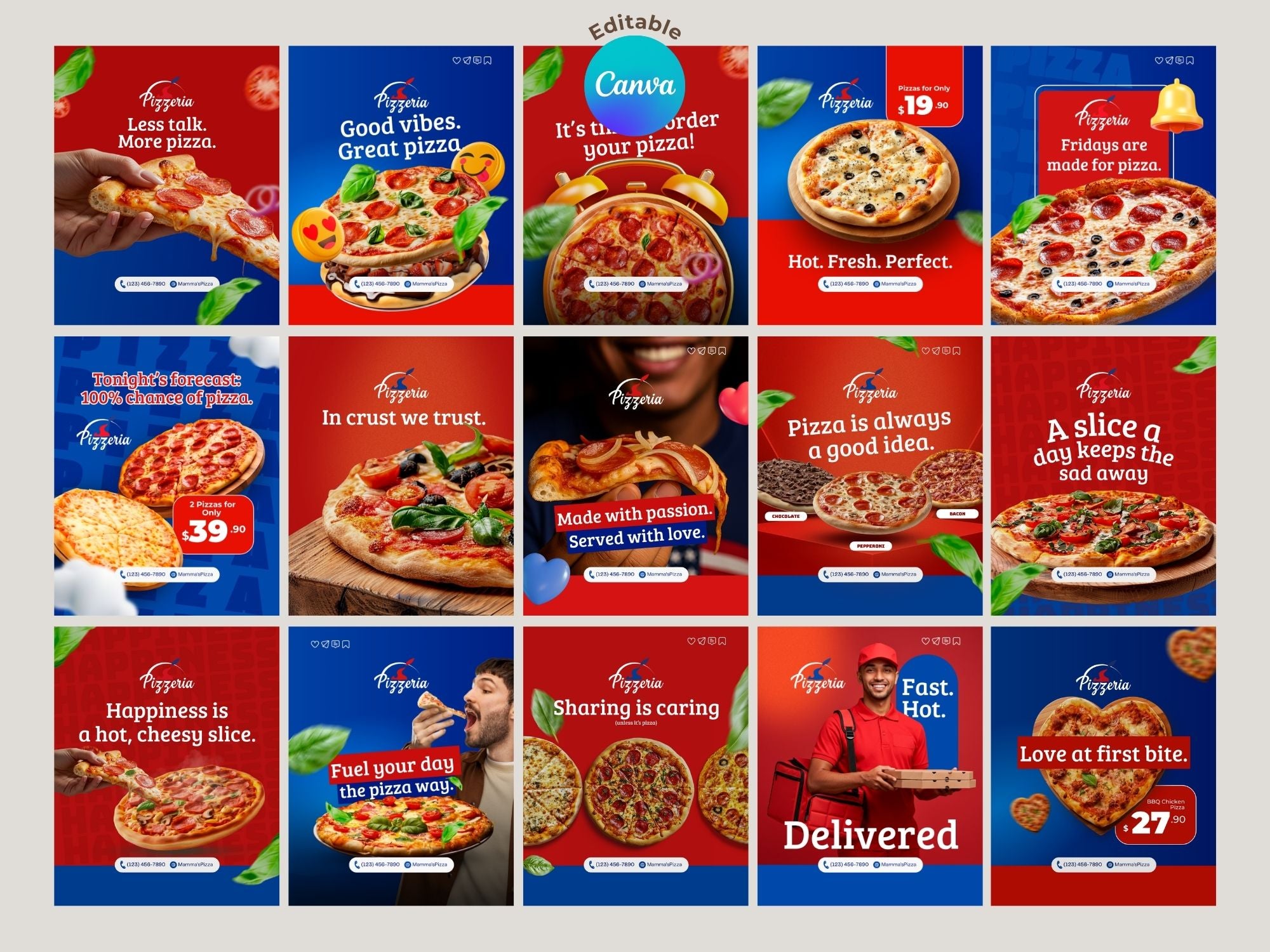 Pizza Instagram Templates – Editable Canva Template – Instant Download