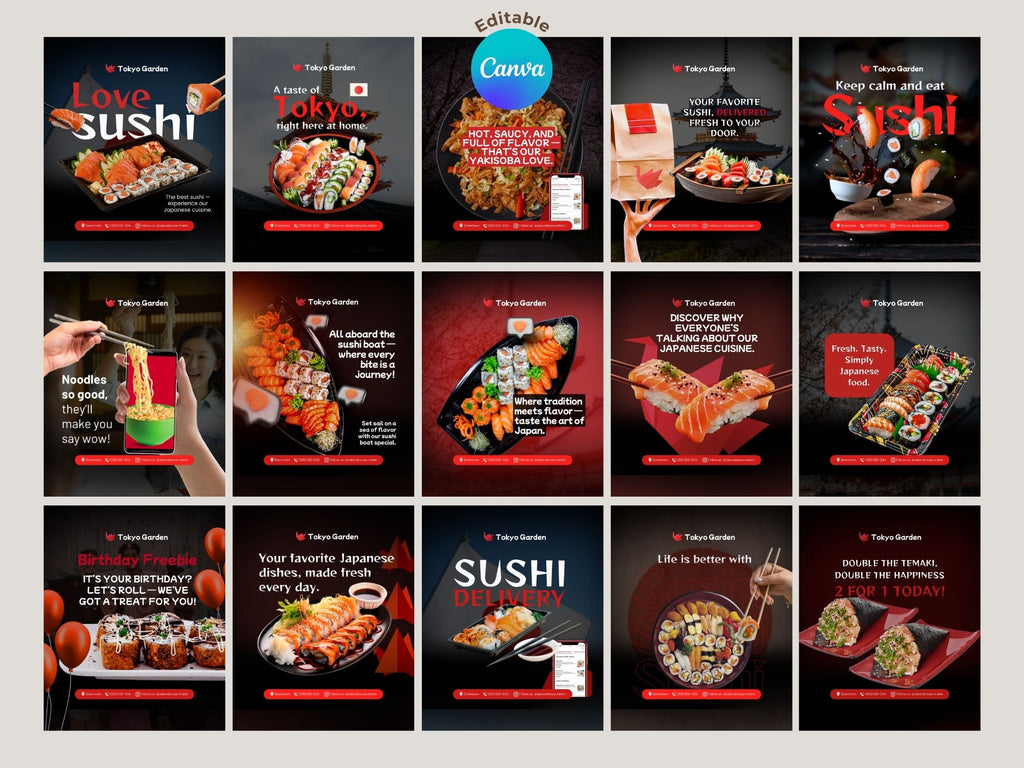 Japanese Food Instagram Templates – Editable Canva Template – Instant Download
