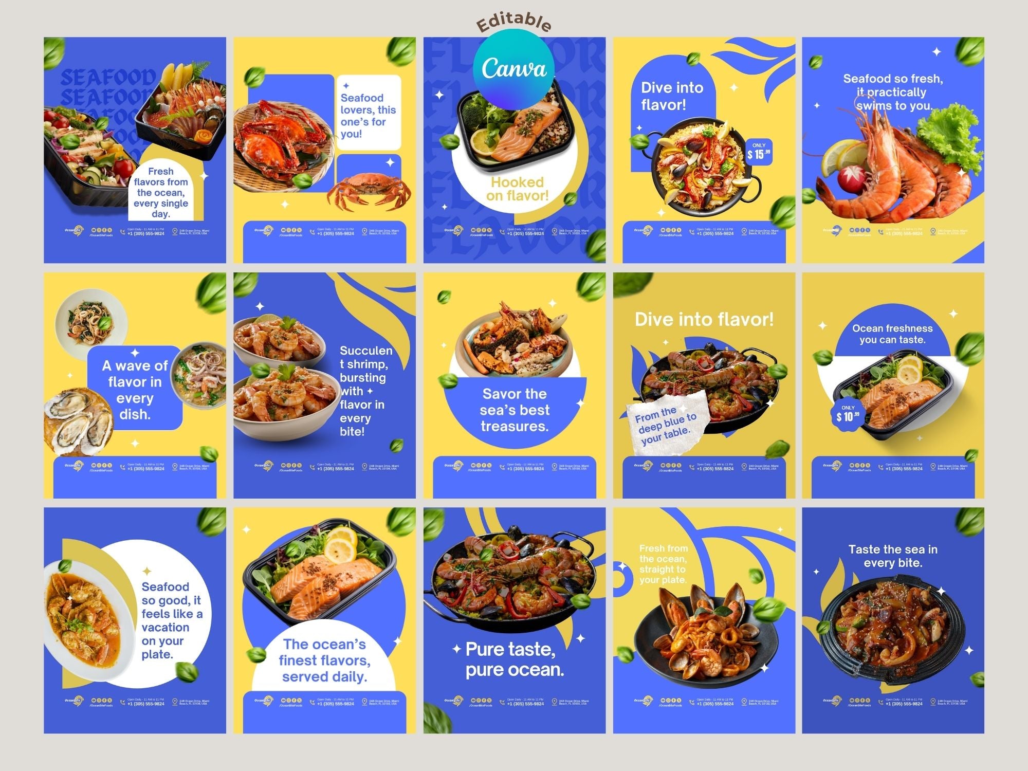 Seafood Instagram Templates – Editable Canva Template – Instant Download