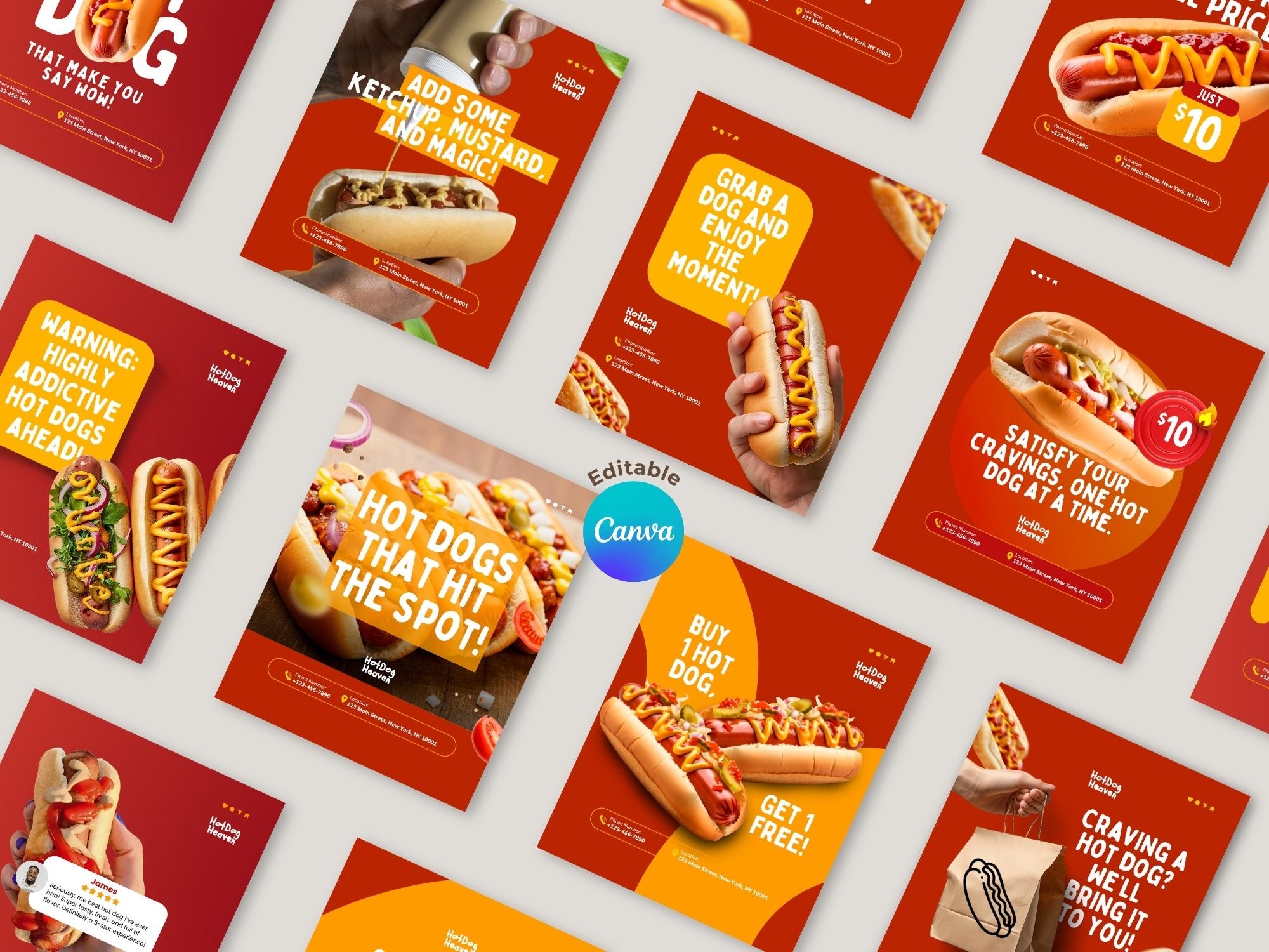 Hot Dog Instagram Templates – Editable Canva Template – Instant Download