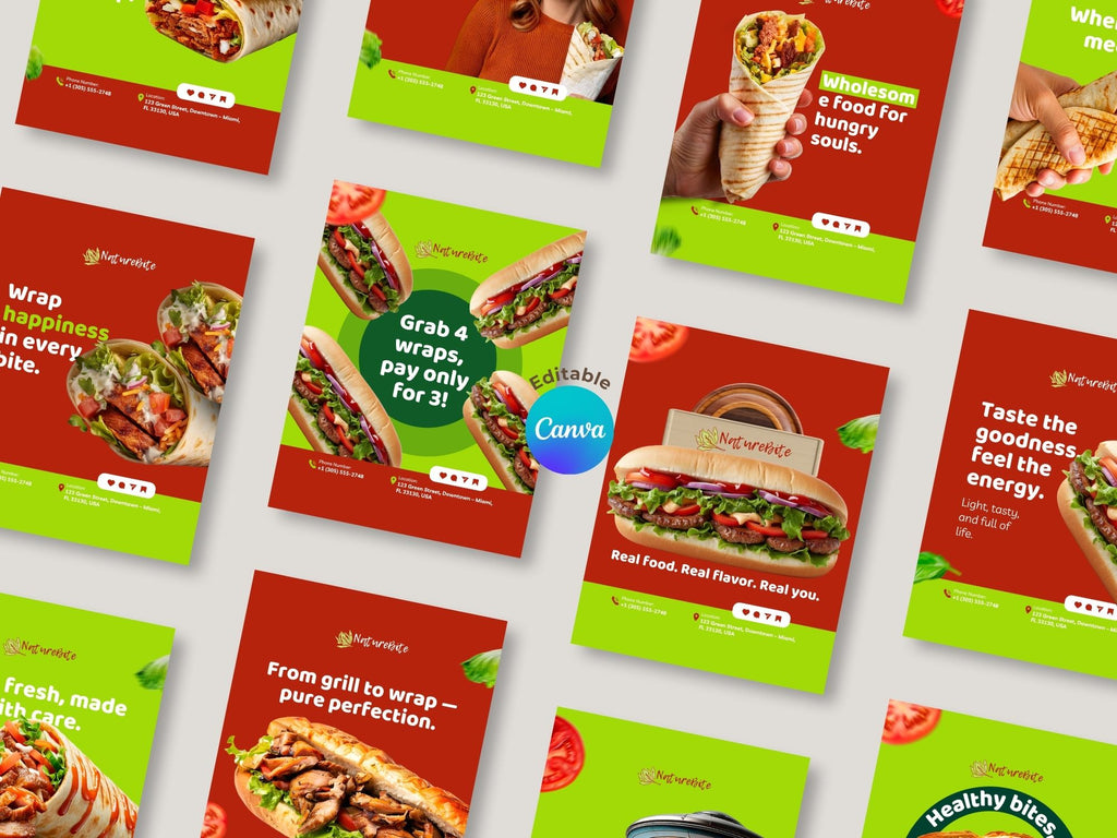 Healthy Sandwich Instagram Templates – Editable Canva Template – Instant Download
