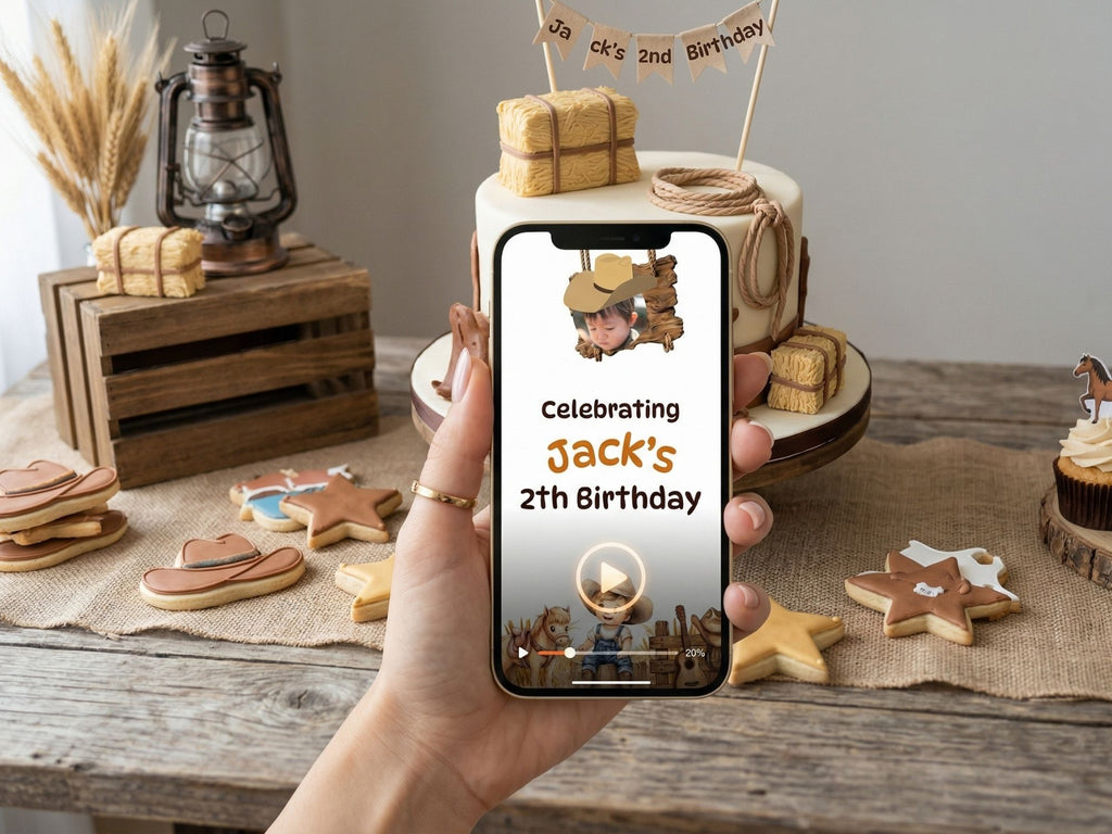 Cowboy Birthday Video Invitation Template – Editable Canva Template – Share video mp4 – Instant Download