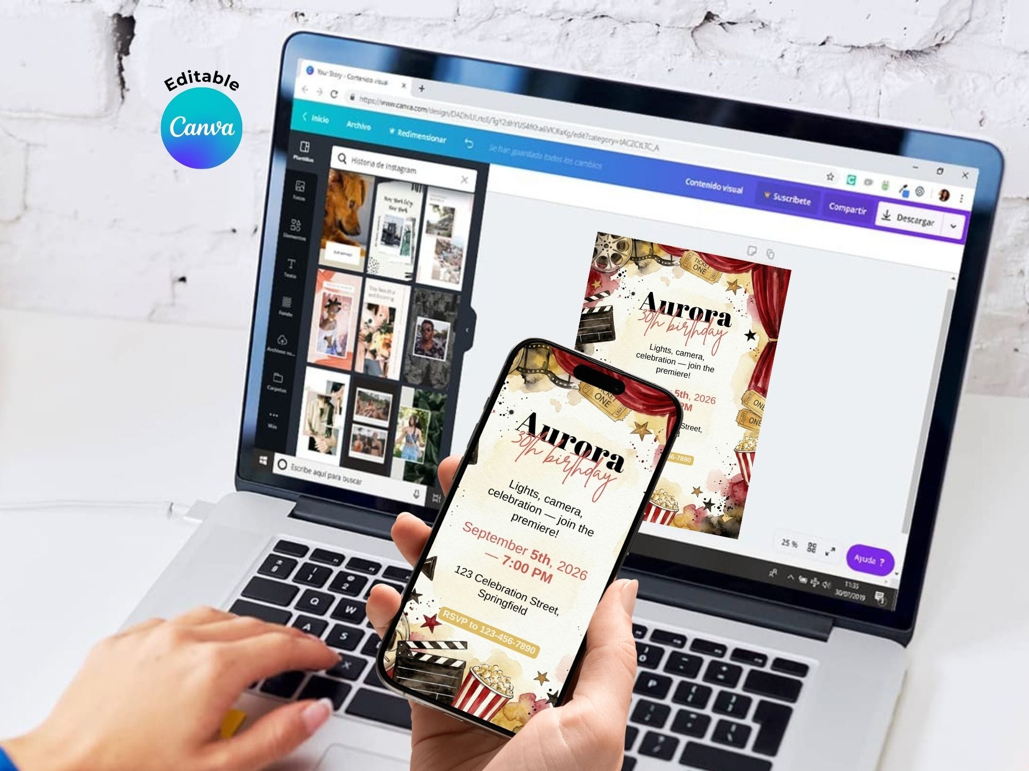 Movie Night Invitation – Editable Canva Template – Share or Printable 5x7 – Instant Download