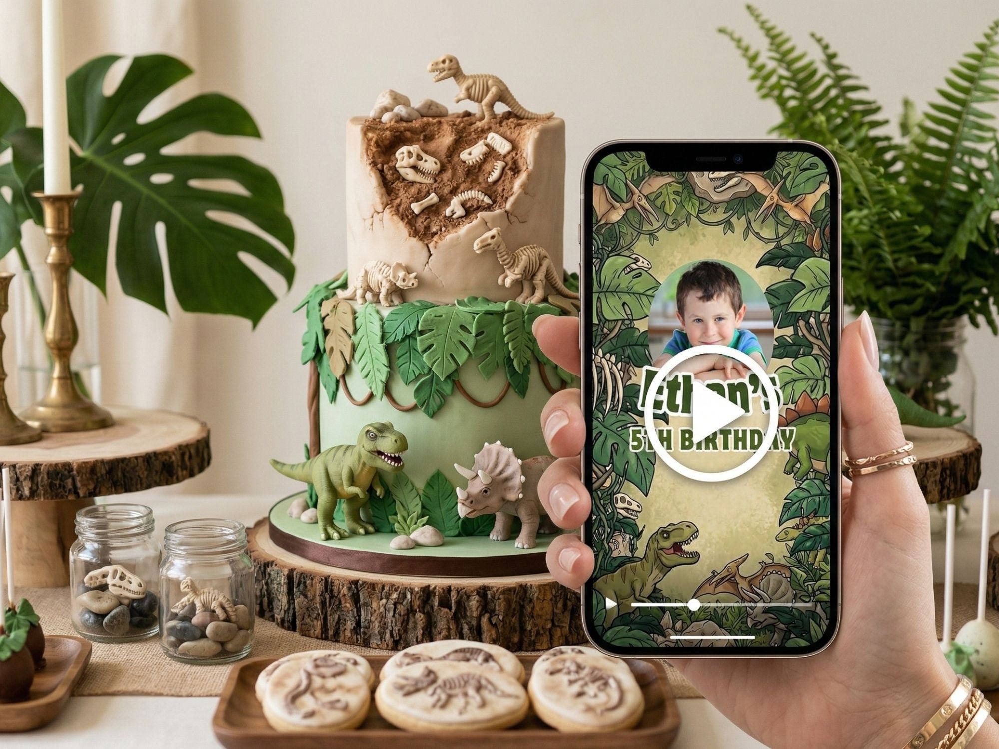 Jurassic Dinosaur Kids Birthday Video Invitation – Editable Canva Template – Share video mp4 – Instant Download