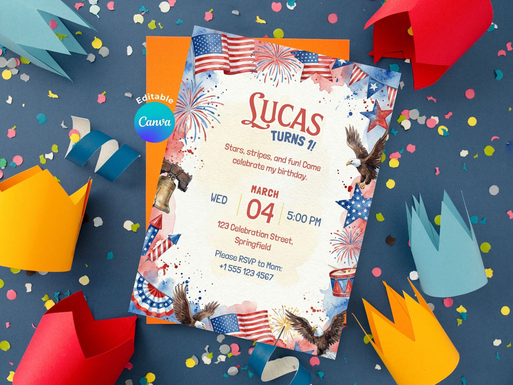 4th Of July Birthday Invitation – Editable Canva Template – Share or Printable 5x7 – Instant Download