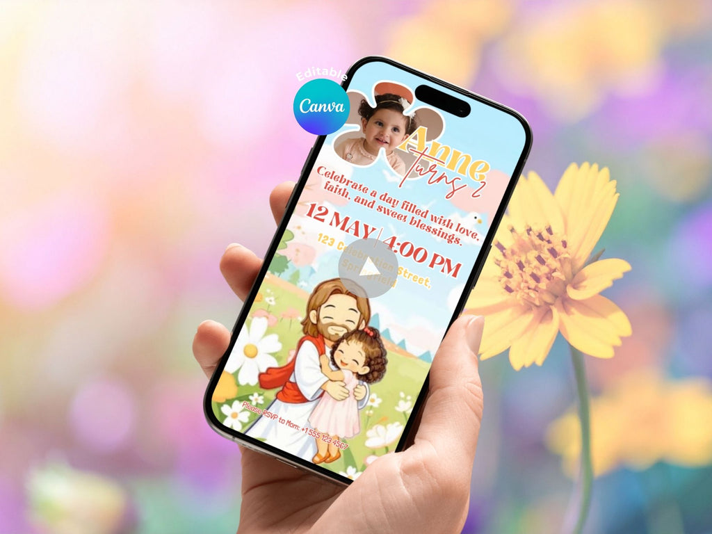 Princess Of Jesus Birthday Invitation – Editable Canva Template – Share video mp4 – Instant Download