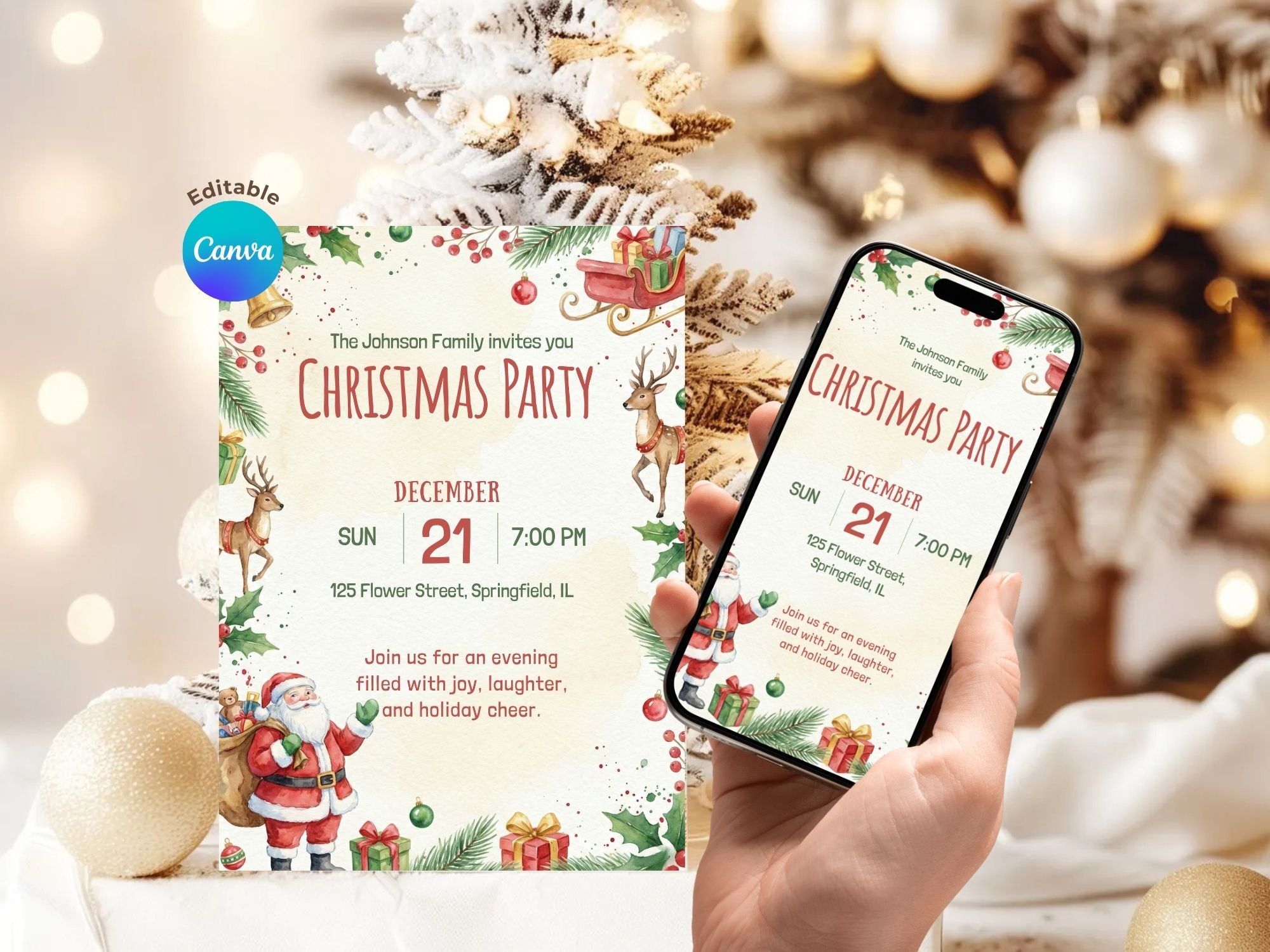 Santa Claus Christmas – Editable Canva Template – Share or Printable 5x7 – Instant Download