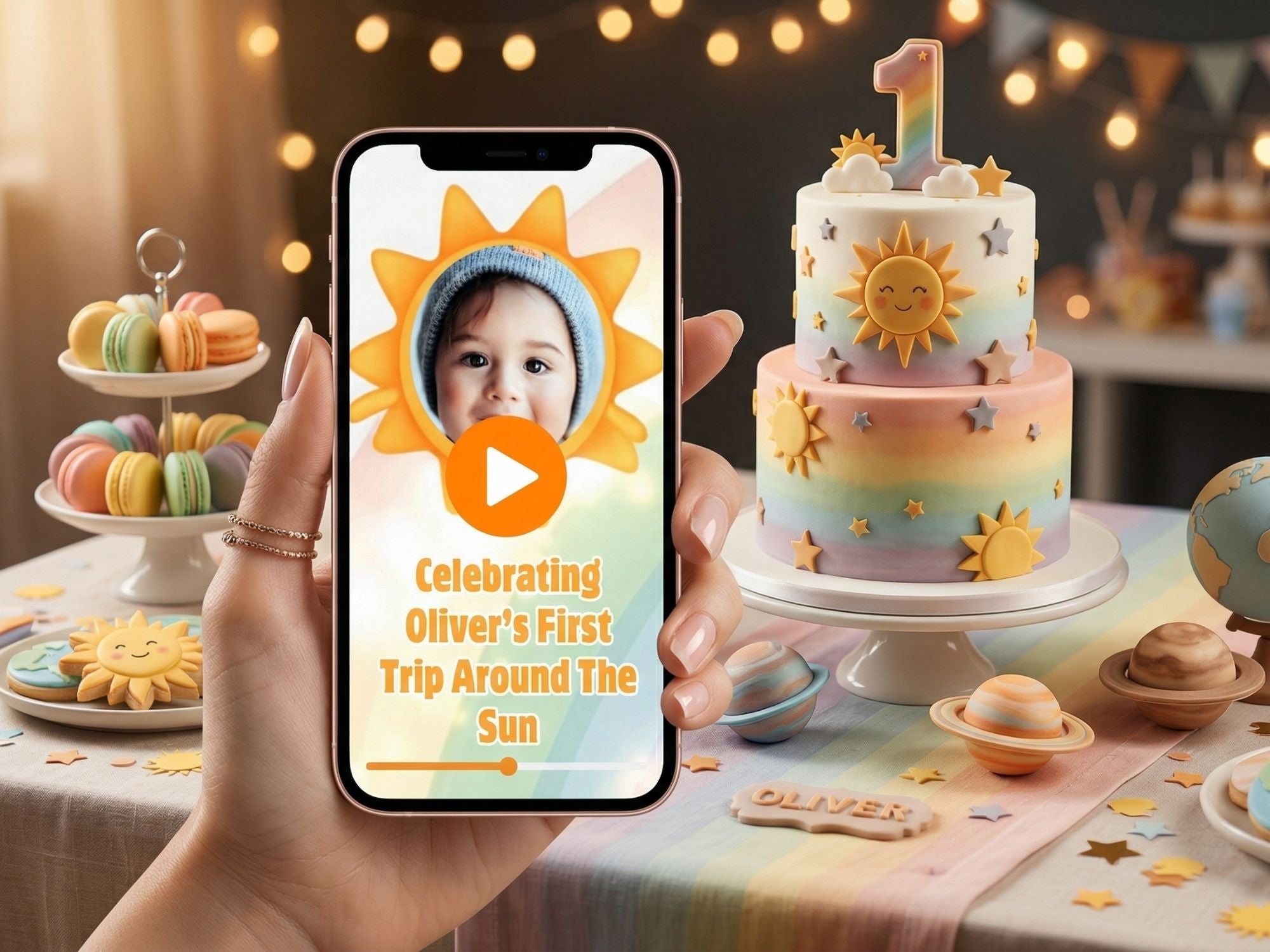 1st Birthday First Trip Around the Sun Video Invitation – Editable Canva Template – Share video mp4 – Instant Download