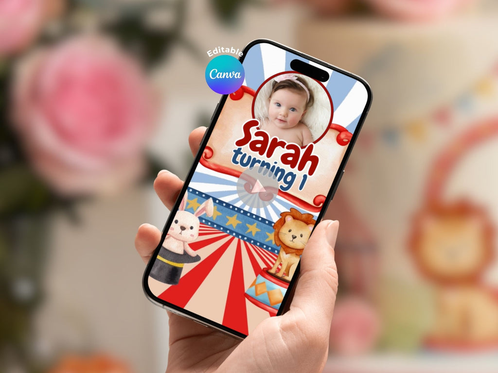 Vintage Magic Circus Video Invitation – Editable Canva Template – Share video mp4 – Instant Download