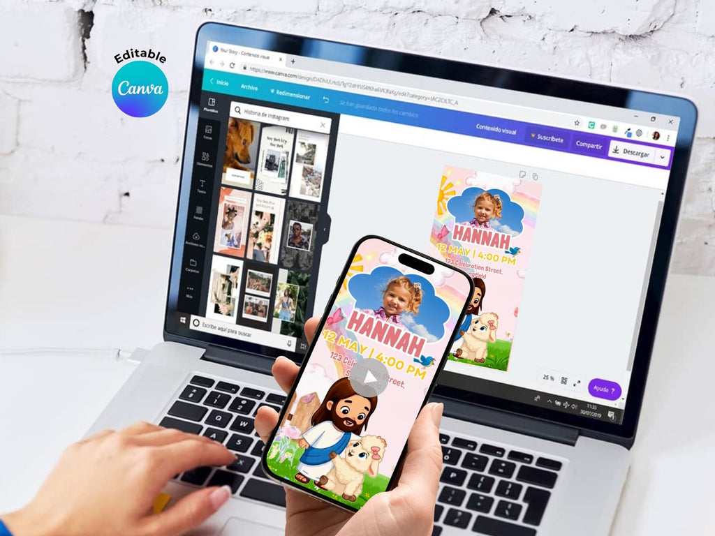 Jesus And His Little Lamb Invitation – Editable Canva Template – Share video mp4 – Instant Download