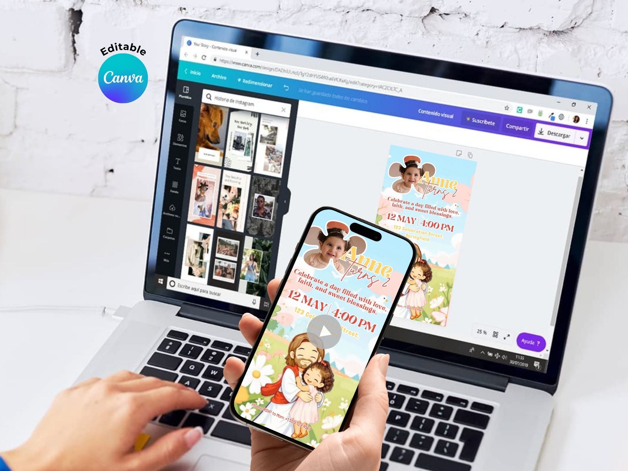 Princess Of Jesus Birthday Invitation – Editable Canva Template – Share video mp4 – Instant Download