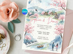 Landing in Love Wedding Invitation – Editable Canva Template – Share or Printable 5x7 – Instant Download