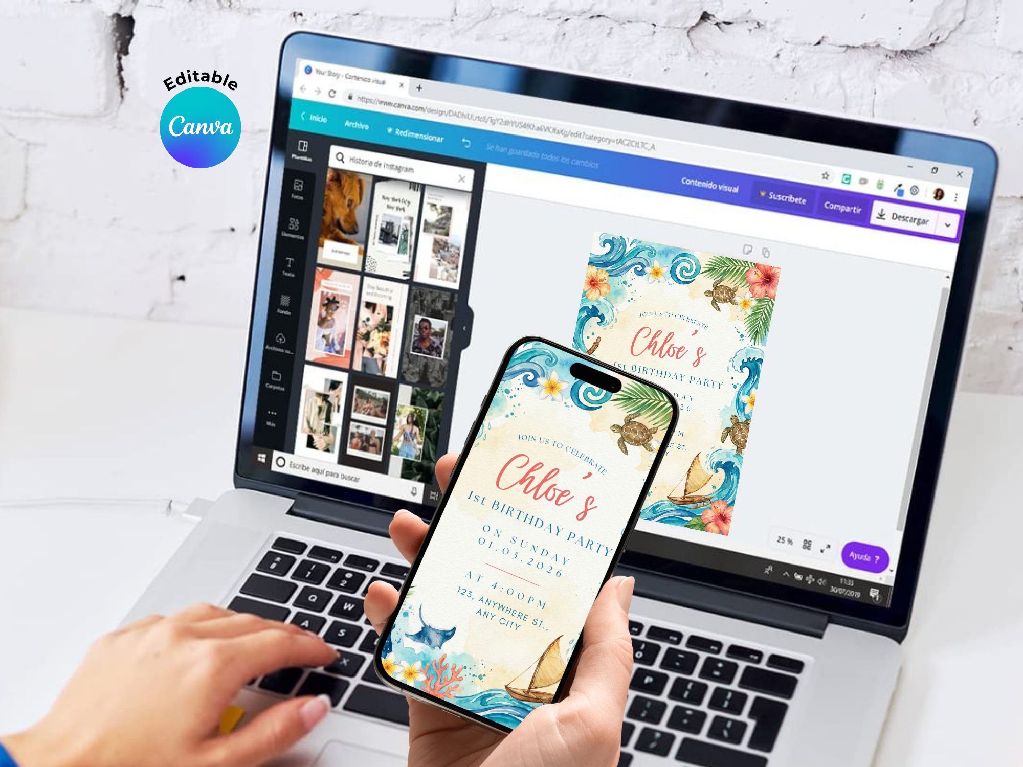 [FREE SAMPLE] Hawaiian Girl Invitation | Editable Canva Template - Instant Download