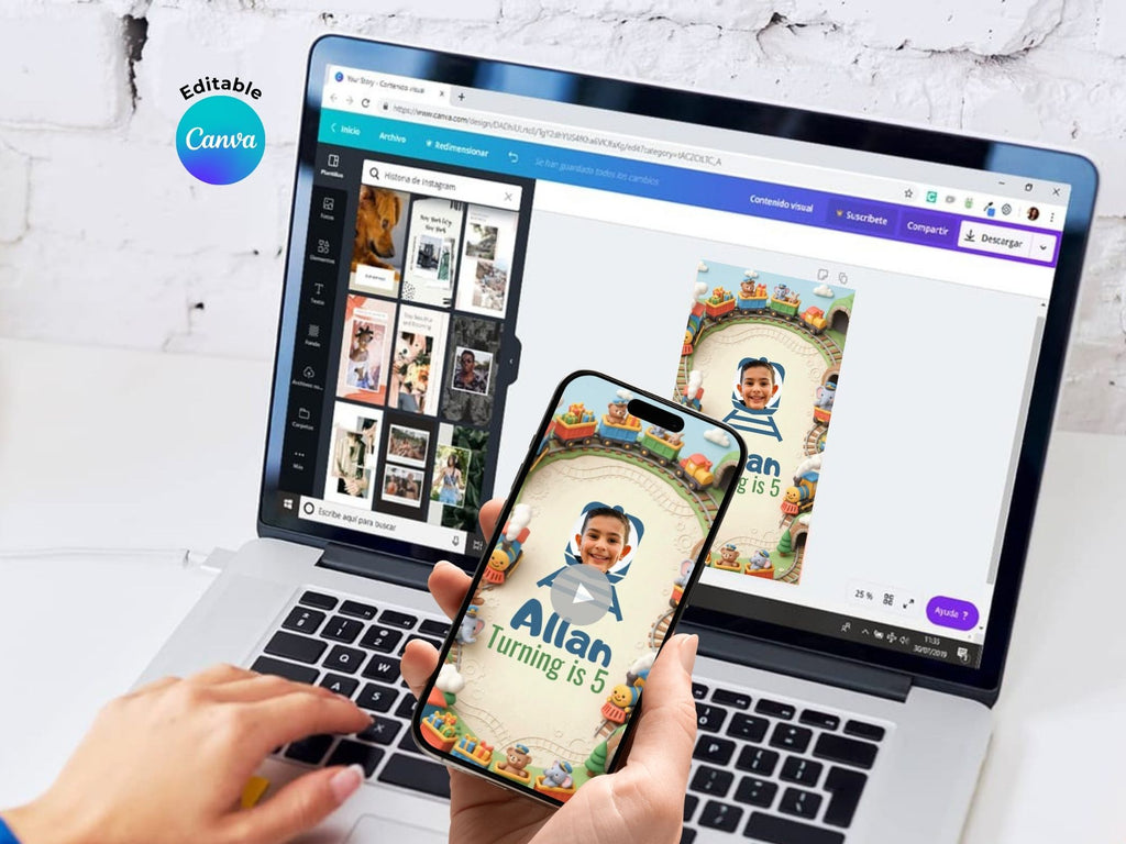 Train Track Birthday Video Invitation – Editable Canva Template – Share video mp4 – Instant Download