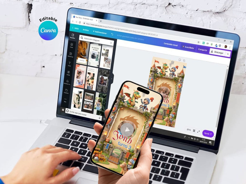 Castle And Dragon Birthday Video Invitation – Editable Canva Template – Share video mp4 – Instant Download