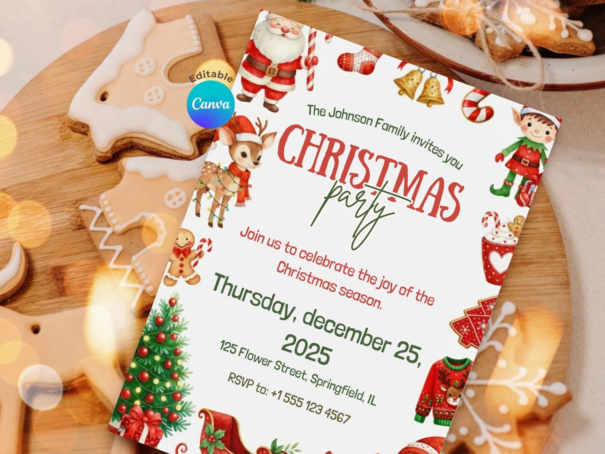 Seasonal Christmas Party Invitation – Editable Canva Template – Share or Printable 5x7 – Instant Download