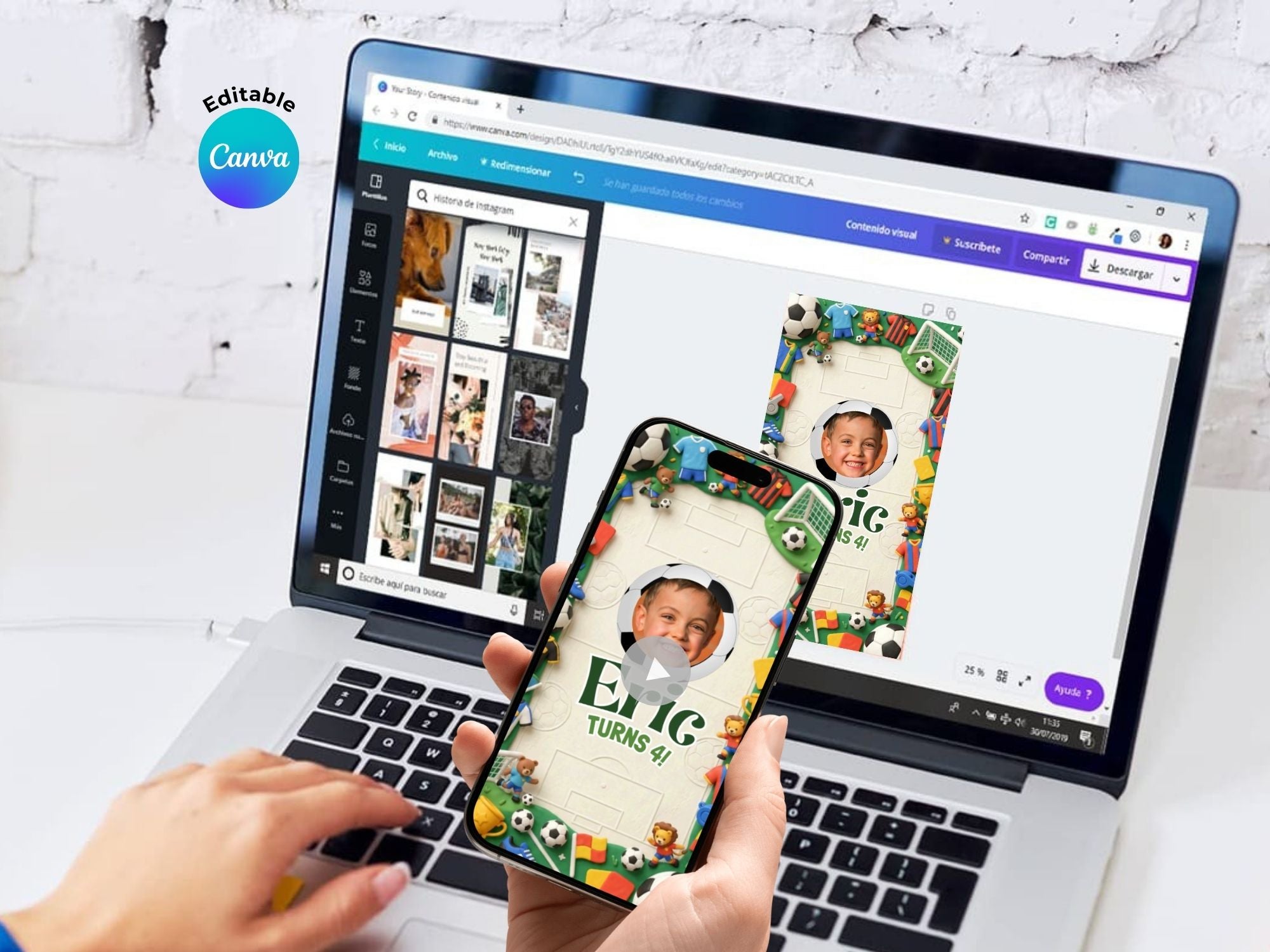 Soccer Field Birthday Video Invitation – Editable Canva Template – Share video mp4 – Instant Download