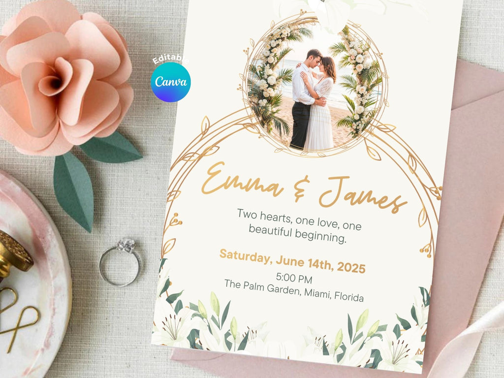 Soft Florals Wedding Invitation – Editable Canva Template – Share or Printable 5x7 – Instant Download