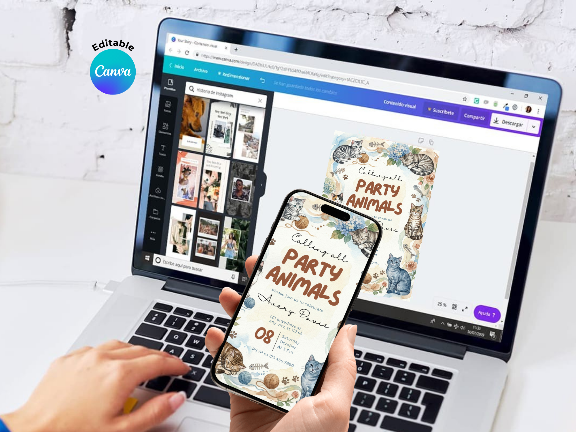 [FREE SAMPLE] Cats Party Invitation | Editable Canva Template - Instant Download