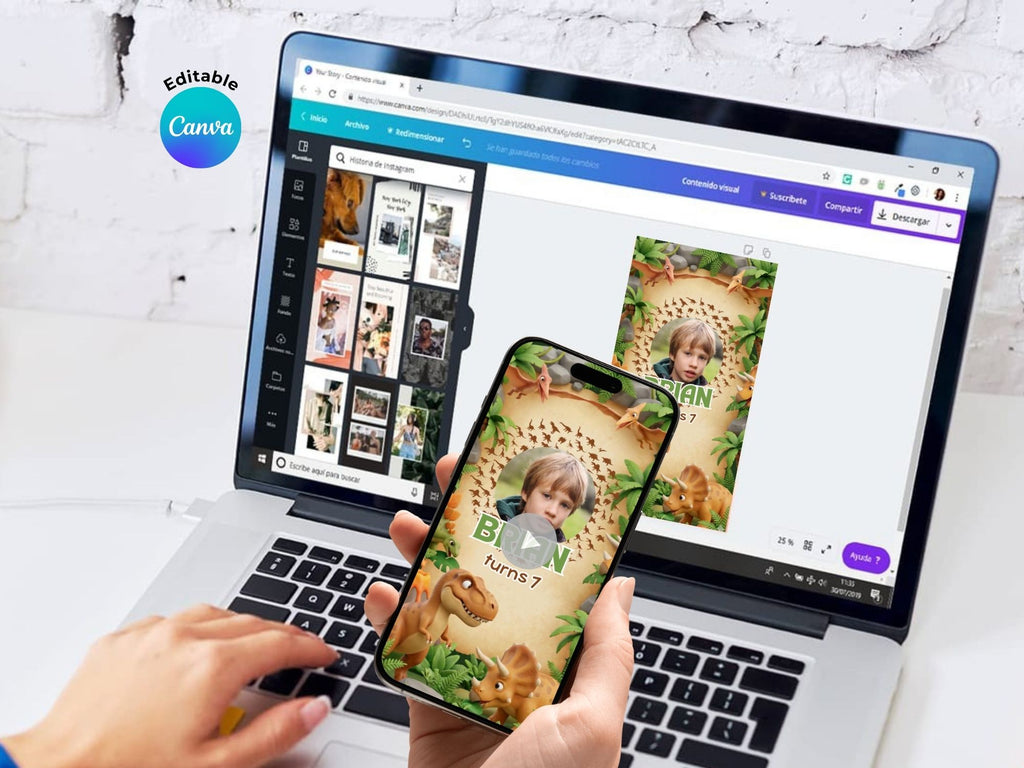 3D Dinosaur Birthday Video Invitation – Editable Canva Template – Share video mp4 – Instant Download