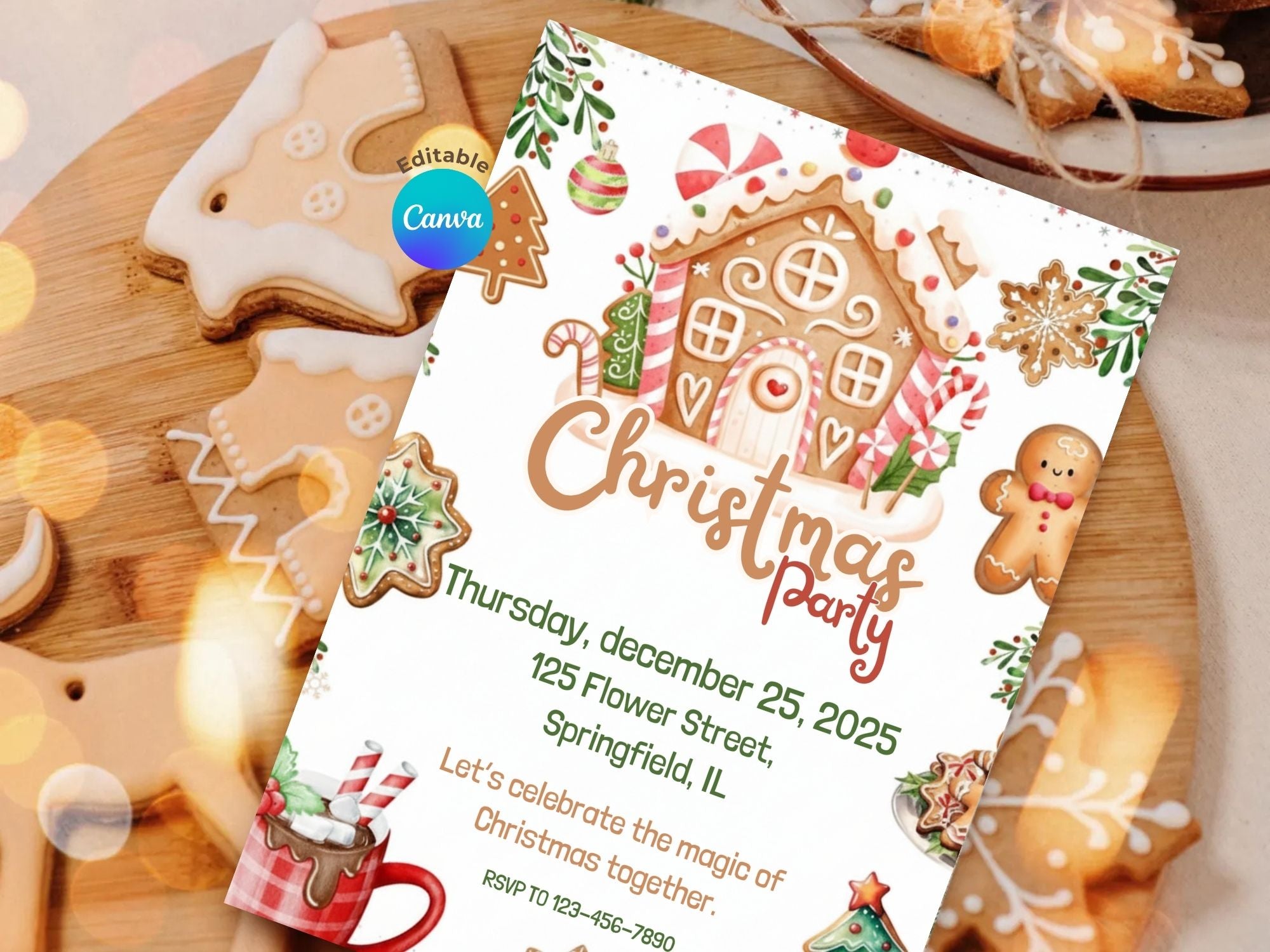 Christmas Celebration Invitation – Editable Canva Template – Share or Printable 5x7 – Instant Download