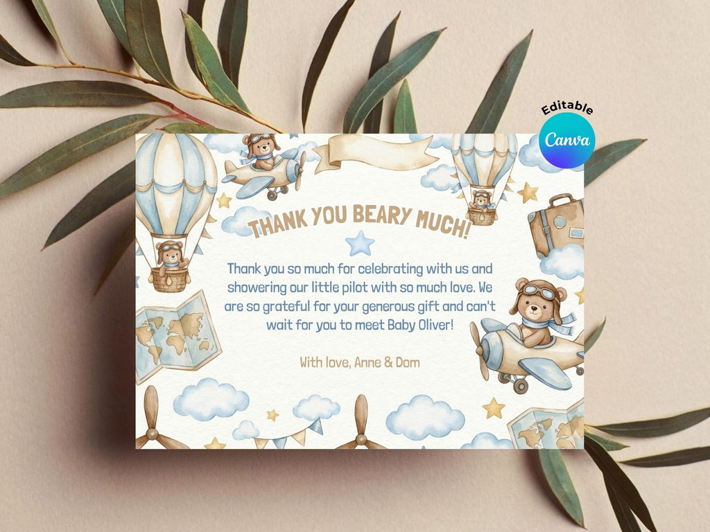 Baby Boy Watercolor Aviator Baby Shower FULL PARTY BUNDLE - Video Invite & Matching Printables