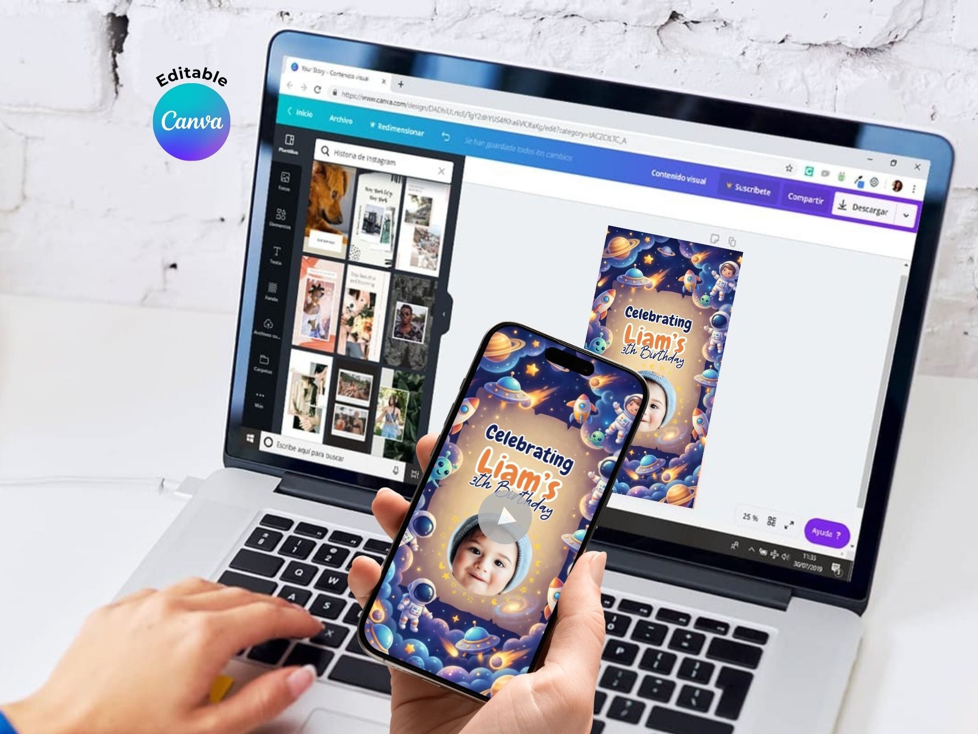 Galaxy Space Theme Birthday Video Invite – Editable Canva Template – Share video mp4 – Instant Download