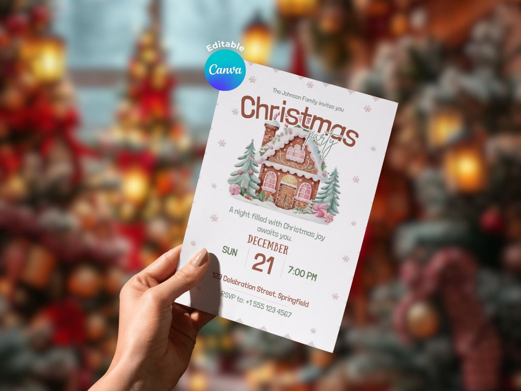 Christmas Joy Party Invitation – Editable Canva Template – Share or Printable 5x7 – Instant Download