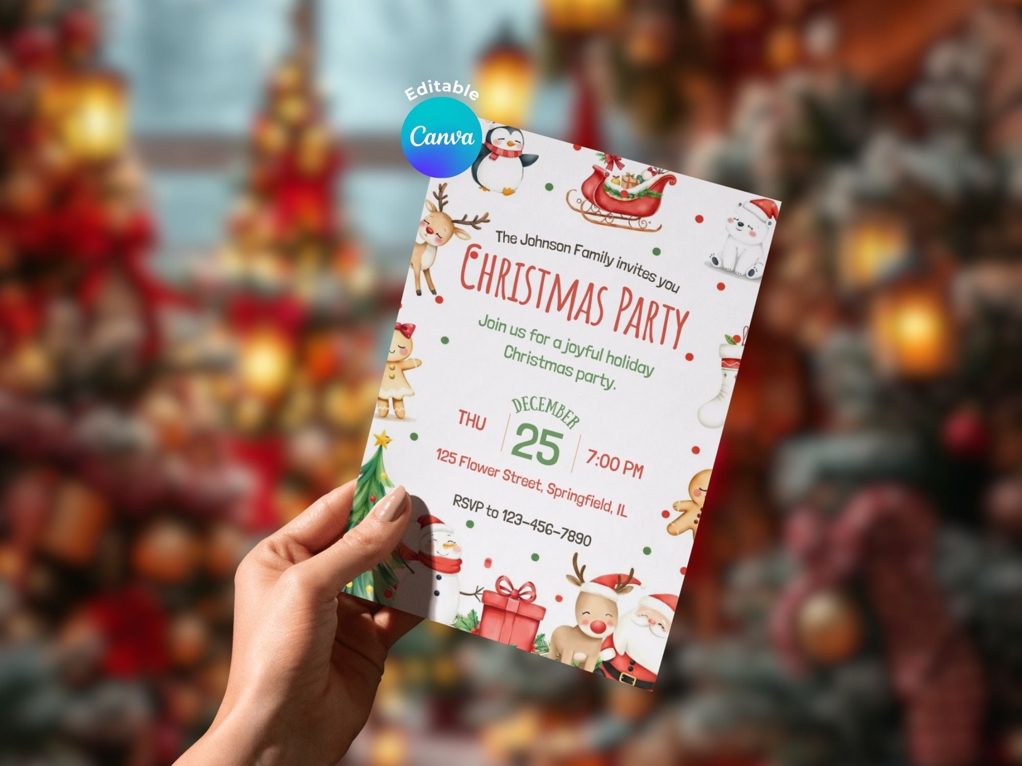 Holiday Christmas Party Invitation – Editable Canva Template – Share or Printable 5x7 – Instant Download