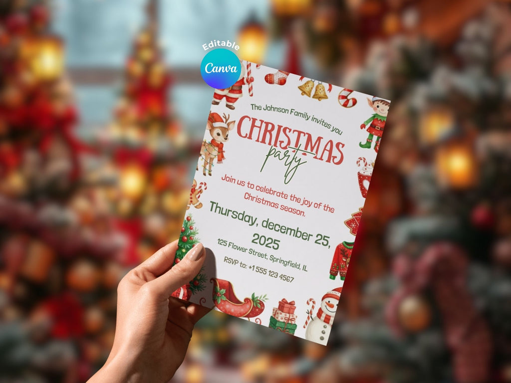 Seasonal Christmas Party Invitation – Editable Canva Template – Share or Printable 5x7 – Instant Download