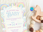 Watercolor Rainbow Baby Shower Invitation – Watercolor Plane Theme – Editable Canva Template – Share or Printable 5x7 – Instant Download