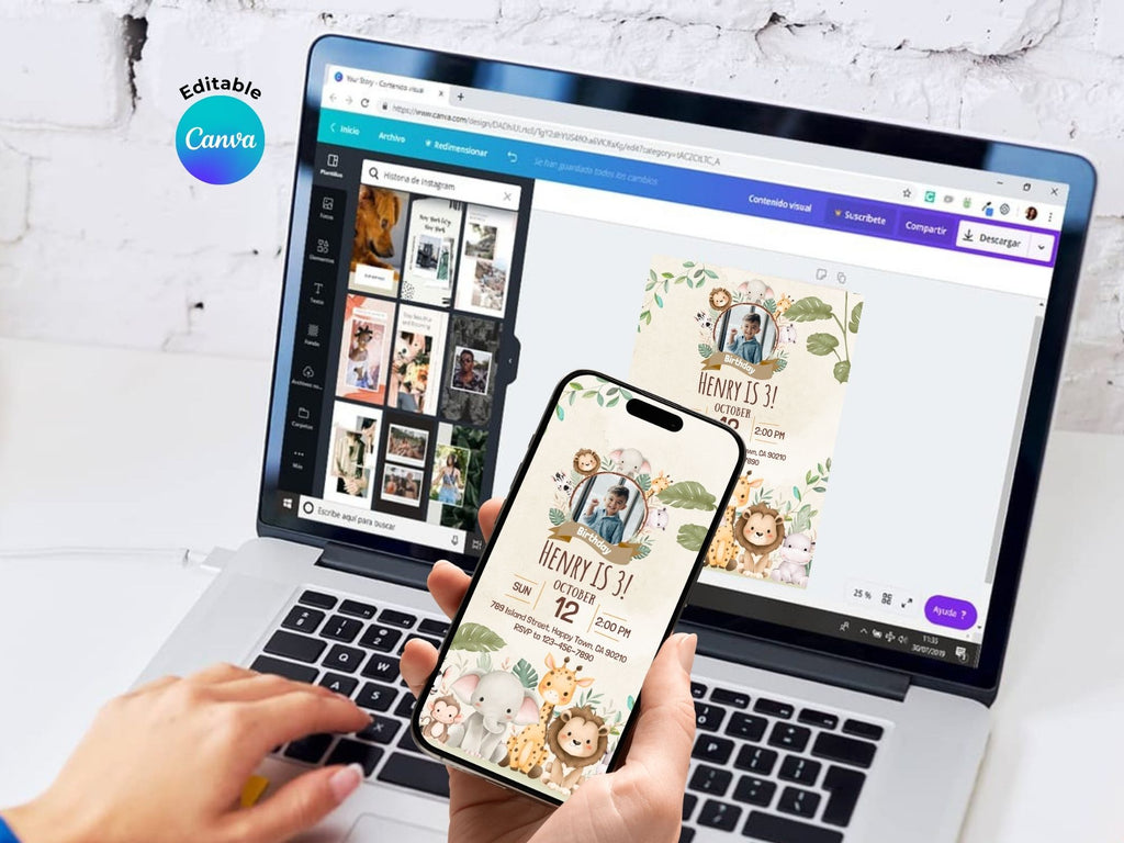 Safari Invitation – Editable Canva Template – Share or Printable 5x7 – Instant Download