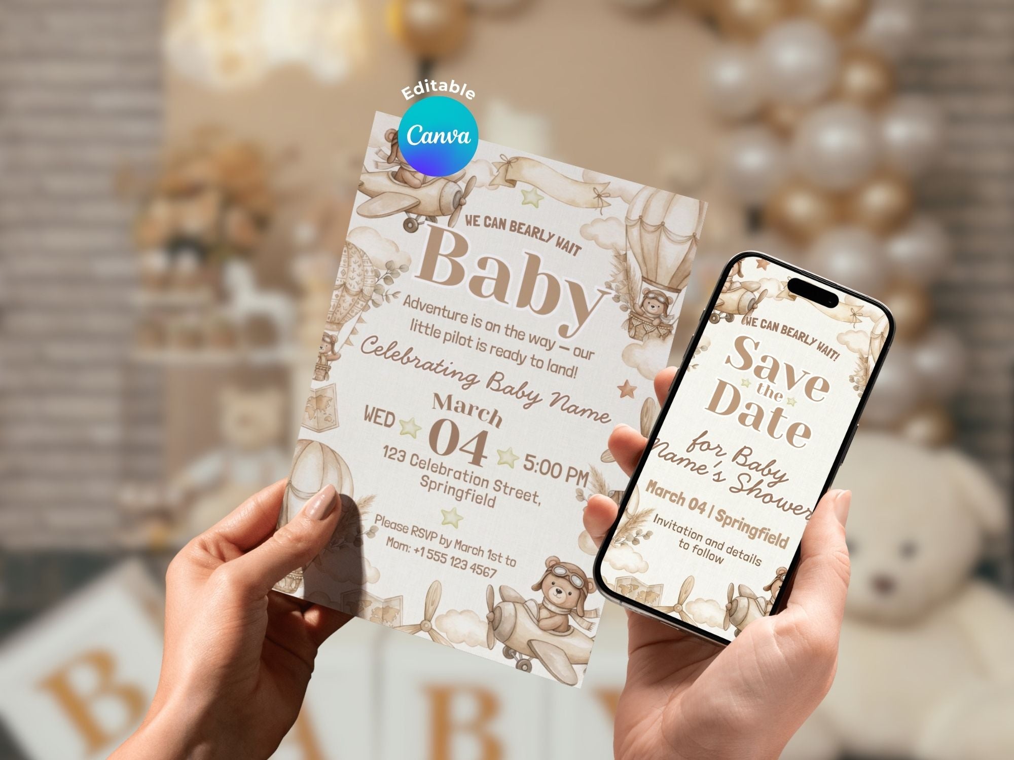 Baby Shower Watercolor Boho Aviator FULL PARTY BUNDLE - Video Invite & Matching Printables