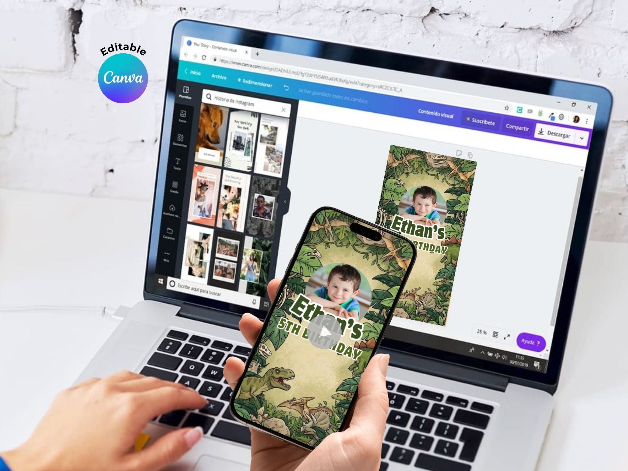 Jurassic Dinosaur Kids Birthday Video Invitation – Editable Canva Template – Share video mp4 – Instant Download