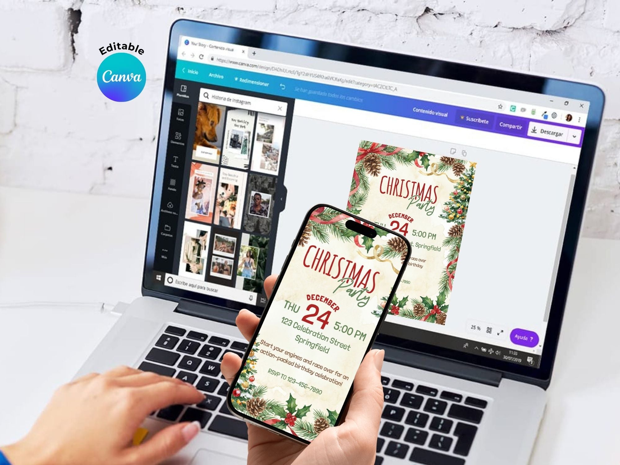 Christmas Tree Holiday Invitation – Editable Canva Template – Share or Printable 5x7 – Instant Download