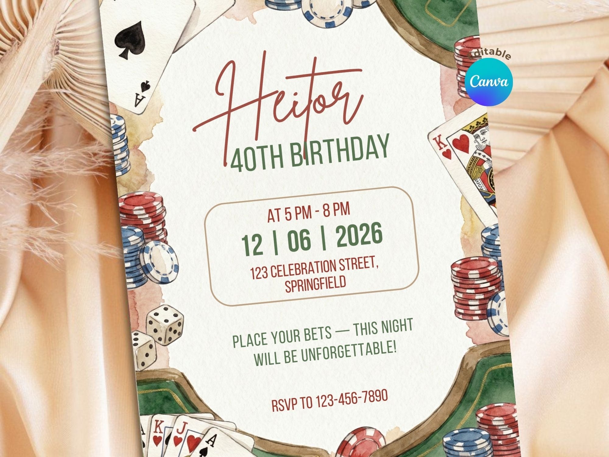 Casino Night Invitation – Editable Canva Template – Share or Printable 5x7 – Instant Download