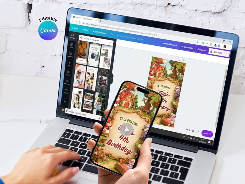 Little Red Riding Hood Birthday Video Invitation – Editable Canva Template – Share video mp4 – Instant Download