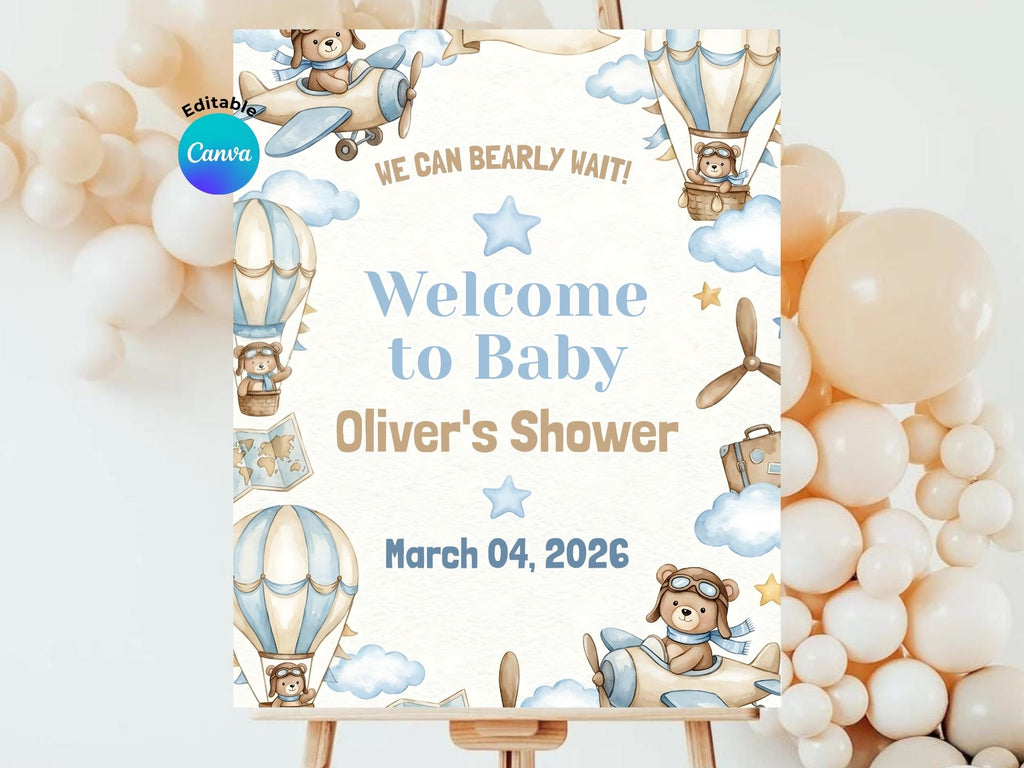 Baby Boy Watercolor Aviator Baby Shower FULL PARTY BUNDLE - Video Invite & Matching Printables