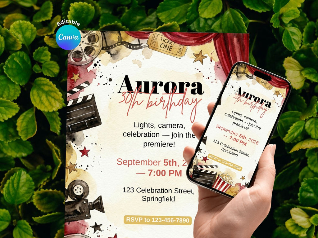 Movie Night Invitation – Editable Canva Template – Share or Printable 5x7 – Instant Download