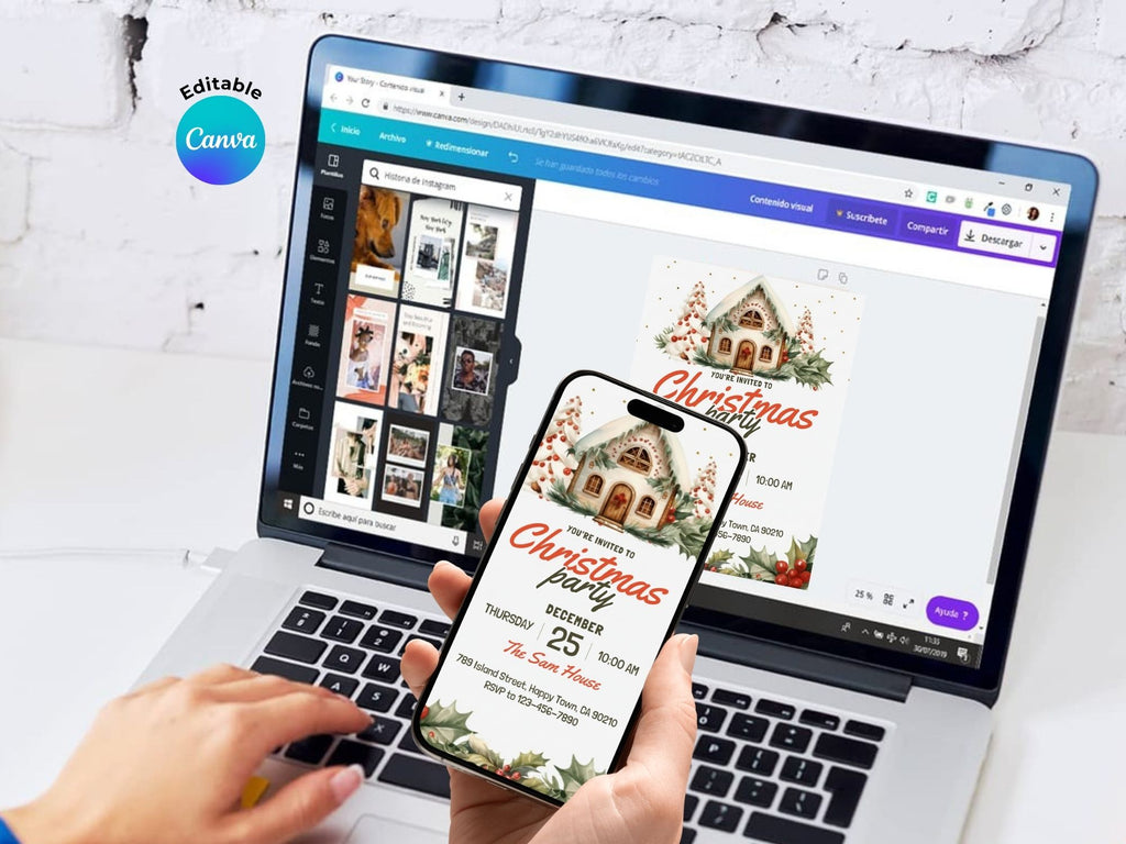 Merry Christmas Party Invitation – Editable Canva Template – Share or Printable 5x7 – Instant Download