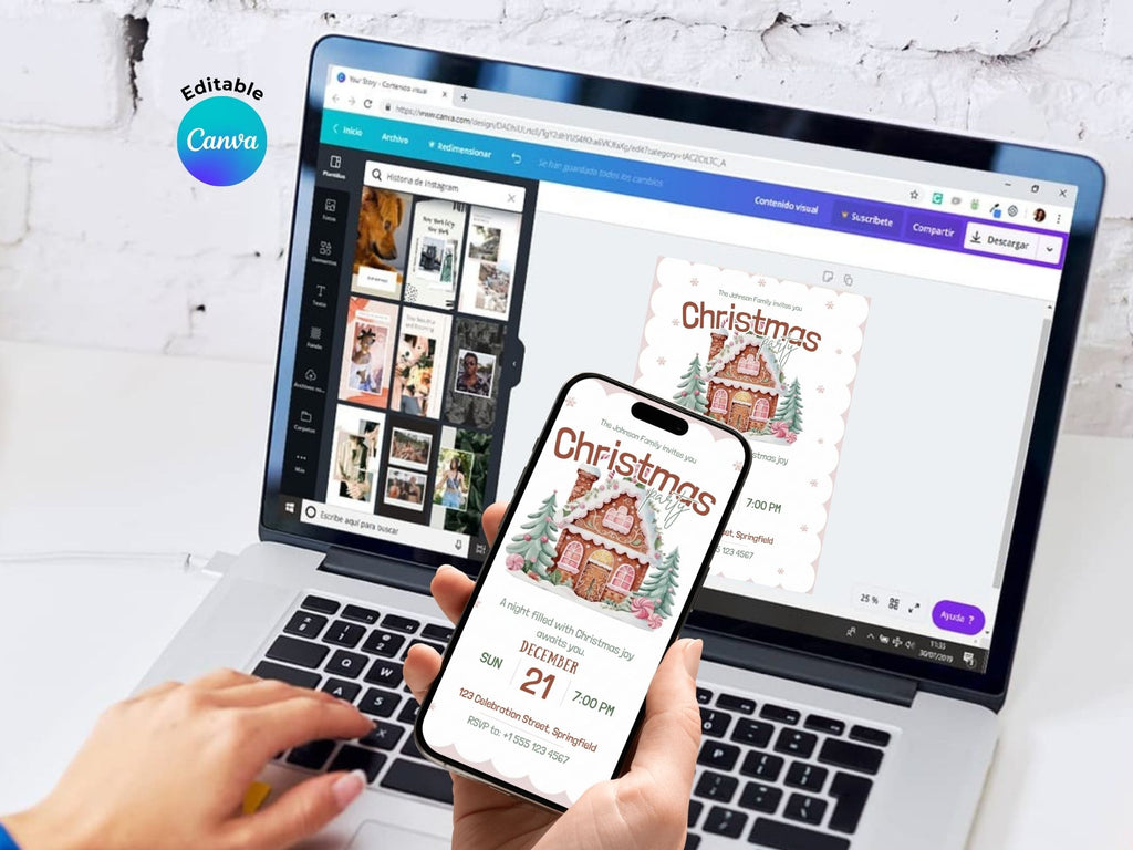 Christmas Joy Party Invitation – Editable Canva Template – Share or Printable 5x7 – Instant Download